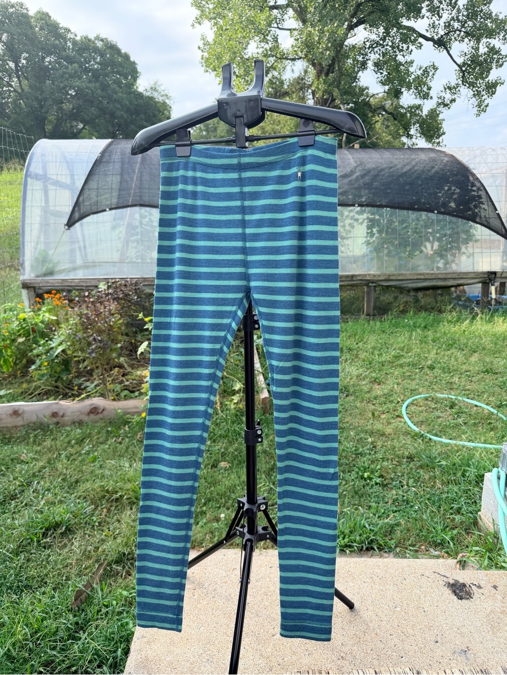 Smartwool Striped 100% Merino Wool Thermal Base Layer Leggings Blue Green